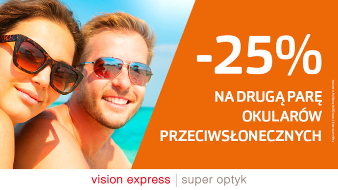 -25% na drugą parę okularów przeciwsłonecznych Vision Express