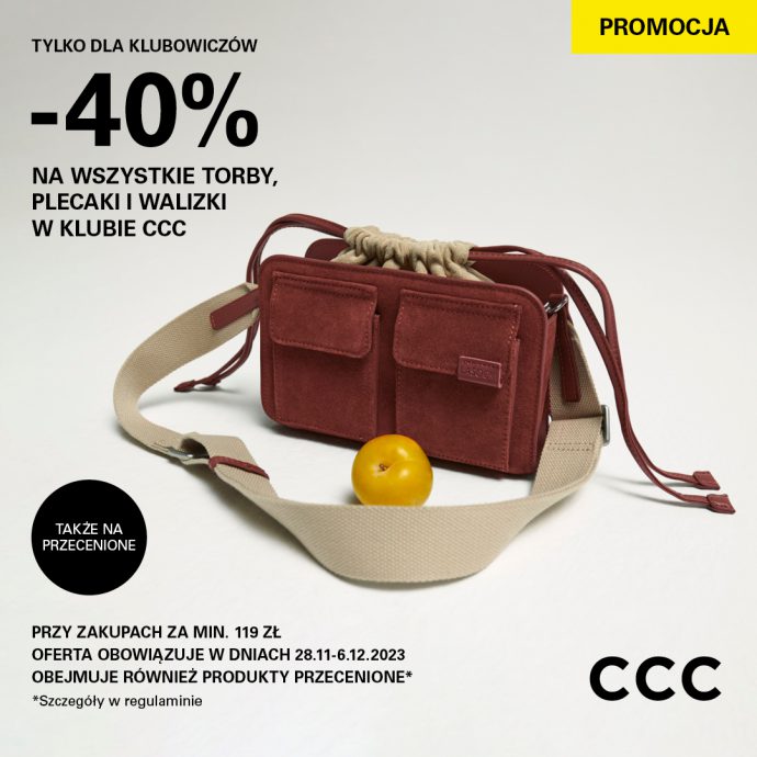 40% na wszystkie torby, plecaki i walizki dla Klubowiczów CCC!